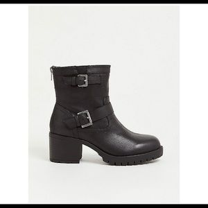 Black Faux Leather Moto Boots